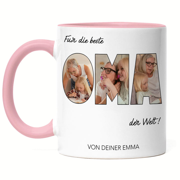 Oma Geschenk Tasse mit Foto, Personalisierte Fotogeschenke mit Enkelkinder, Beste Oma der Welt, Gros