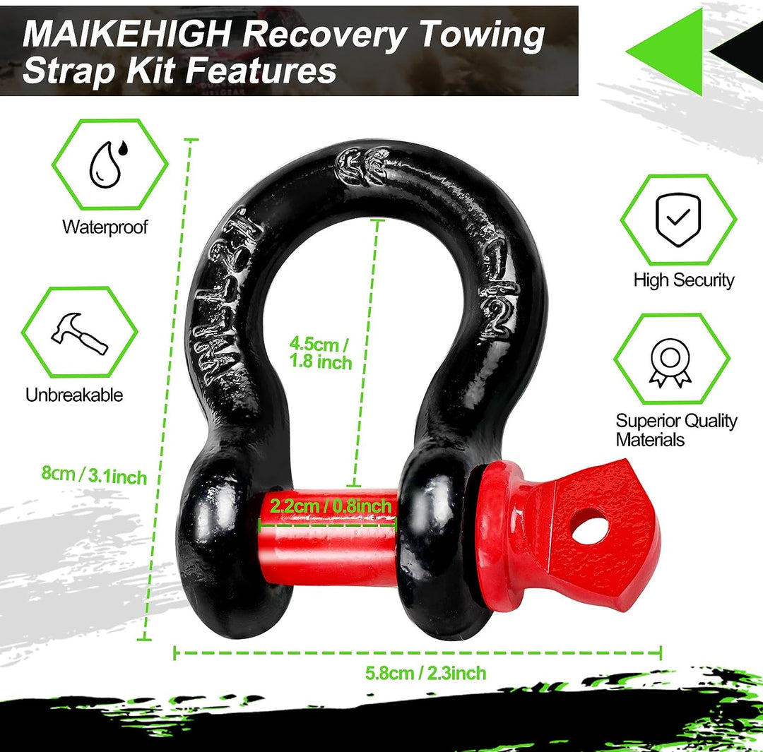 MAIKEHIGH Abschleppseil 5M x 5cm, 10 Tonnen (22,000 Lbs) Tow Rope Kit Für Off-Road Recovery mit 2 Ve