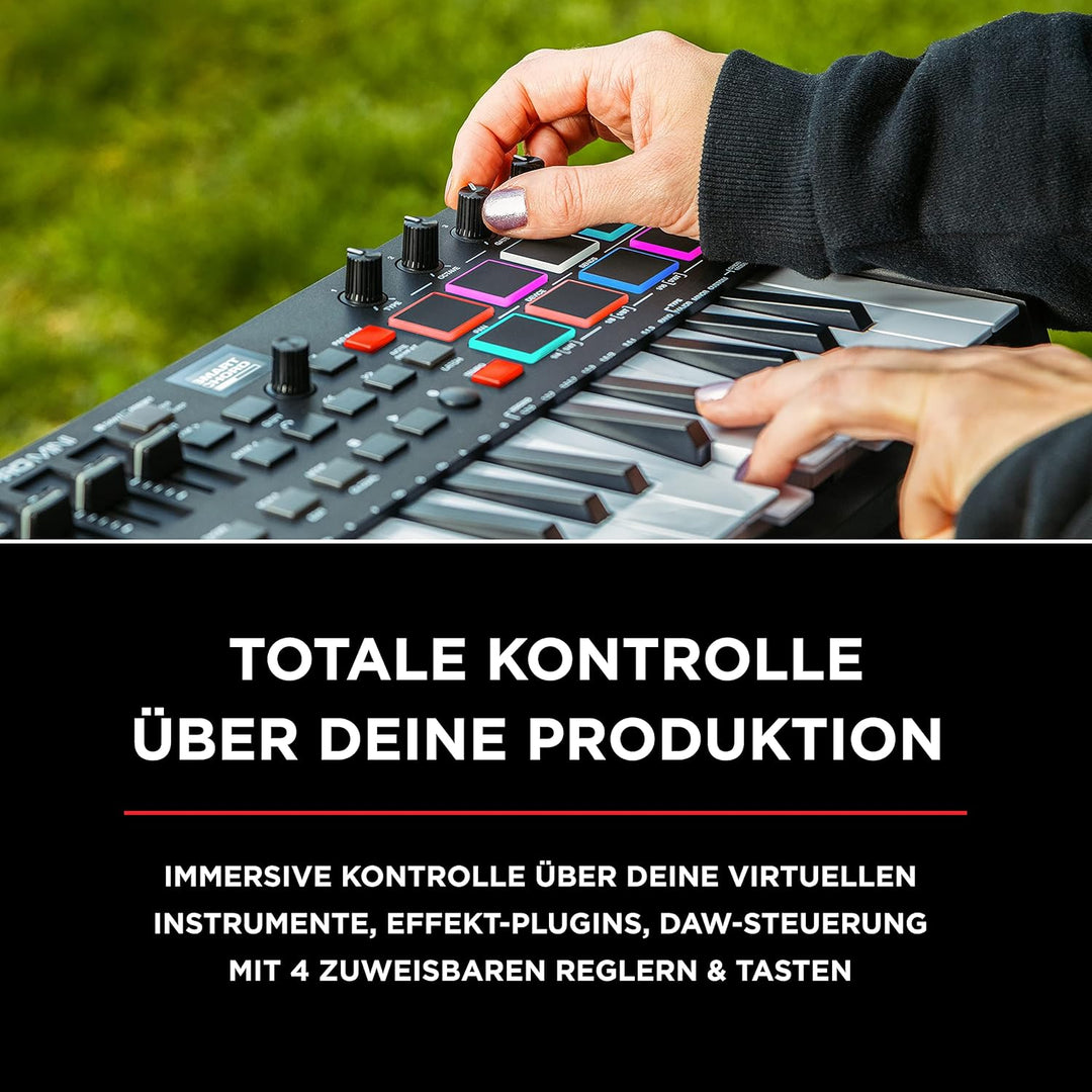 M-Audio Oxygen Pro Mini – 32-Tasten USB MIDI Keyboard Controller mit Beat Pads, MIDI-zuweisbaren Reg