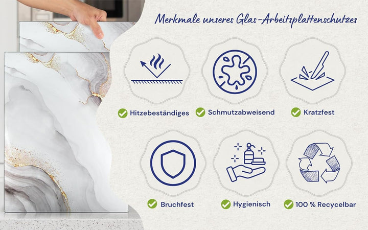 Glasschneidebrett 50×40cm – Hygienisches Schneidebrett aus gehärtetem Glas – Hitzebeständig, Kratzfe