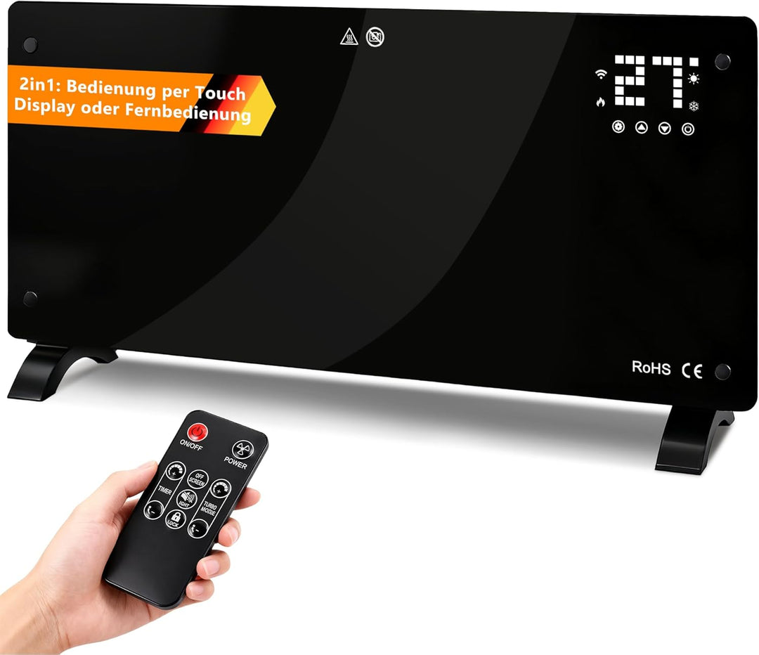 Citybee Elektroheizung Konvektor Heizung Elektrisch - Glasheizung mit Thermostat Energiesparend Leis