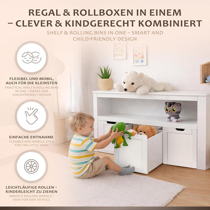 ONVAYA Sideboard mit Rollboxen - Praktisches Kinder Bücherregal und Kuscheltier Aufbewahrung - Moder