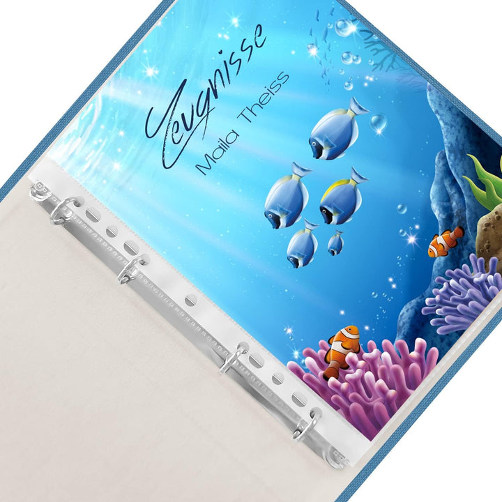 Zeugnismappe personalisiert Delfin Family A4 ca. 31x24 cm blau Zeugnisbuch Delphin Urkundenmappe Ein
