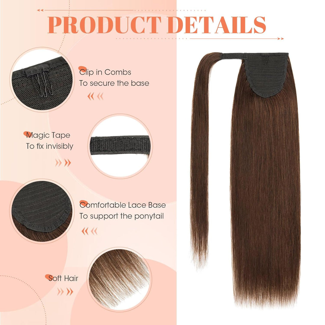 Benehair Ponytail Extension Echthaar, 100% Echthaar Zopf Extensions Echthaar, Wrap Around Ponytail f
