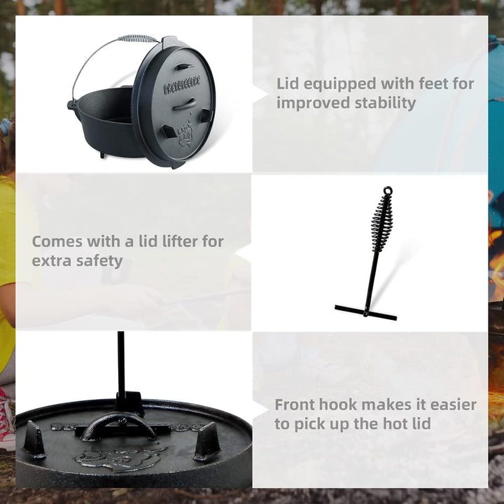 CCLIFE Dutch Oven Set 4/6/9 Liter Gusseisen Grilltopf mit Feuertopf Gusseisen Topf für Grill Camping