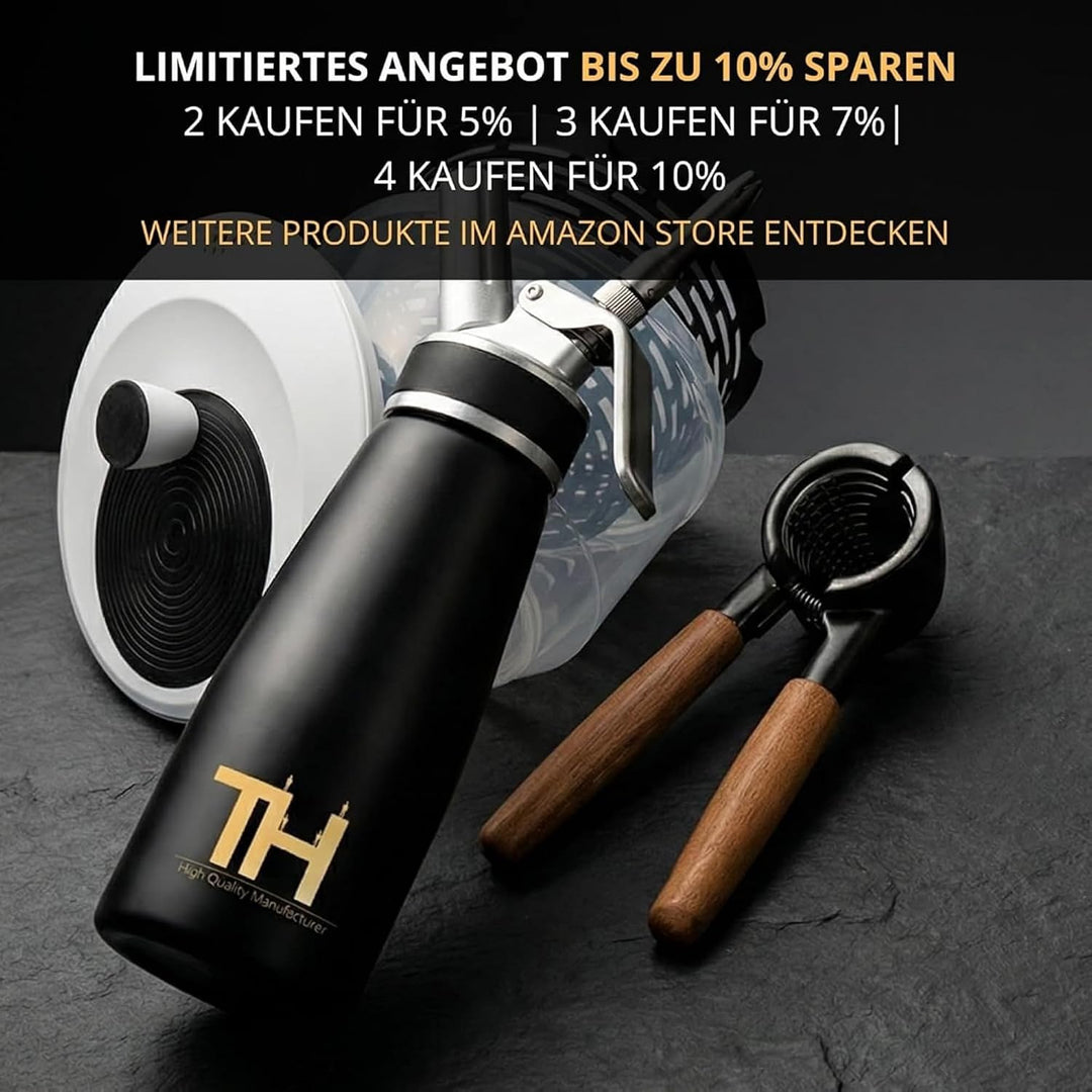 Thiru Handkaffeemühle manuell, Testsieger 2026, Edelstahl-Kegelmahlwerk mit 60 Mahlgraden & Doppella