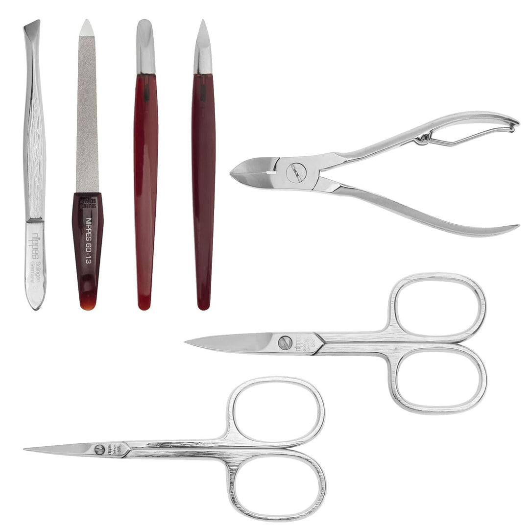 nippes Solingen Premium Line Maniküre Set Gap, 7-teilig, Rindleder-Etui mit Druckverschluss, Kontras