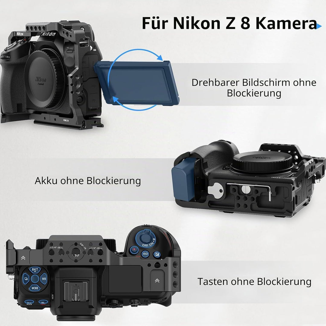 Nitze Z8 Camera Cage für Nikon Z 8 Kamera, Z8 Kamerakäfig Vollkäfig mit Integrierter NATO Schiene, Z