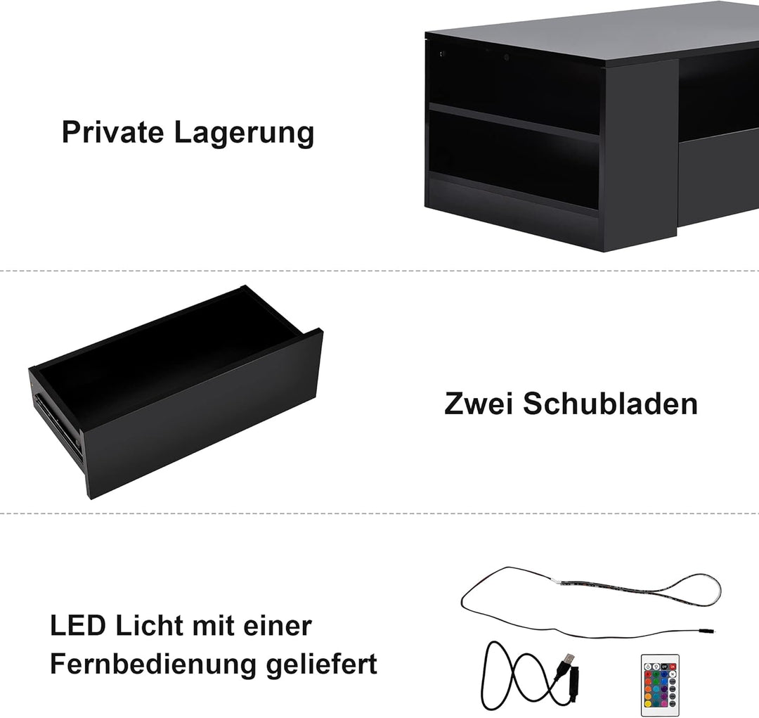 Merax DE_WF283904SAA_ZYP Moderner Couchtisch Hochglanz Mit Led, Beistelltische fürs Wohnzimmer, Wohn