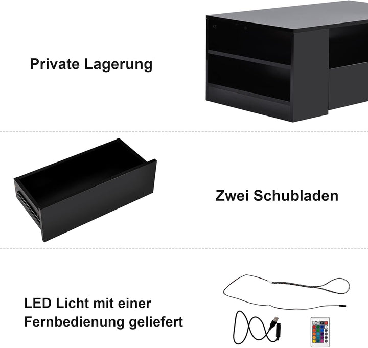 Merax DE_WF283904SAA_ZYP Moderner Couchtisch Hochglanz Mit Led, Beistelltische fürs Wohnzimmer, Wohn