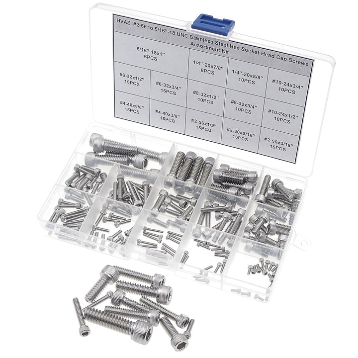 HVAZI #2-56 bis 5/16 Zoll 18 UNC Edelstahl Innensechskantschrauben Sortiment Kit