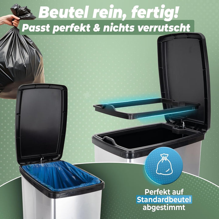 Novaliv 2x Grosser Mülleimer mit Deckel - 35L Tretmülleimer mit Soft-Close-System - Treteimer Müllbe