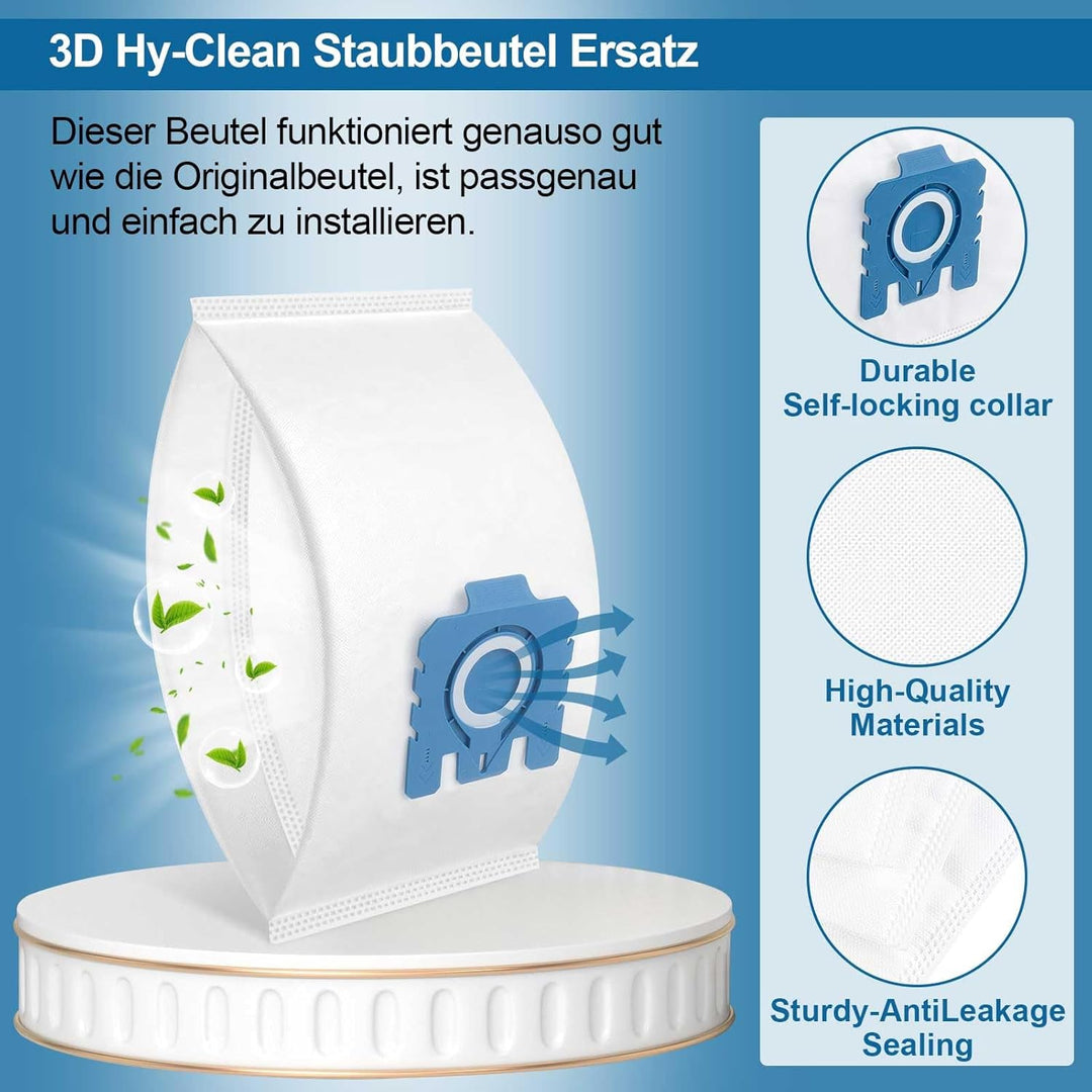 8 Stück 3D Staubsaugerbeutel Filtern Kompatibel mit Miele HyClean GN Staubsauger für Classic C1 Comp