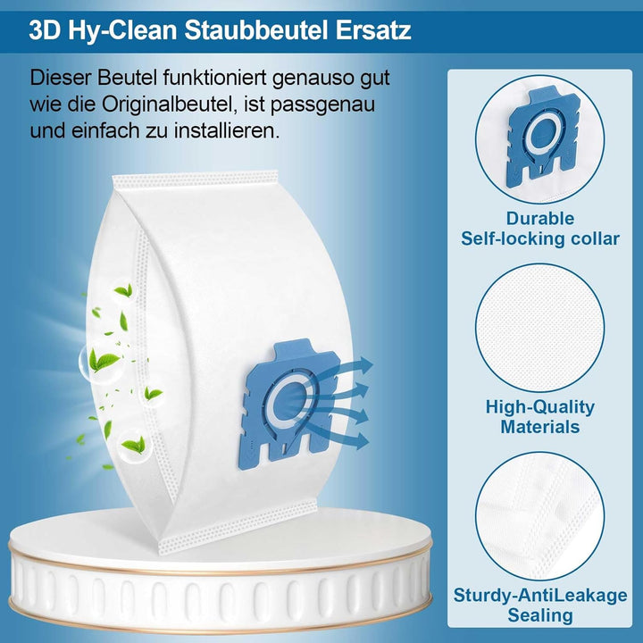 8 Stück 3D Staubsaugerbeutel Filtern Kompatibel mit Miele HyClean GN Staubsauger für Classic C1 Comp