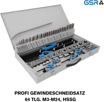 GSR PROFI Gewindeschneidsatz M3-M24, 64-teilig, HSSG Bohrer Set, Mit Vor- Mittel- & Fertigschneider,