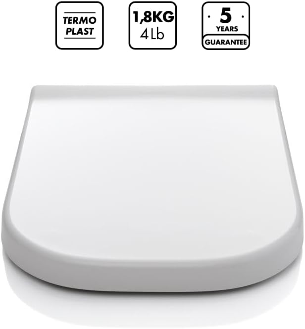 TATAY WC-Sitz mit Absenkautomatik, leicht quadratisch, aus antibakteriellem Polypropylen, Weiss glän