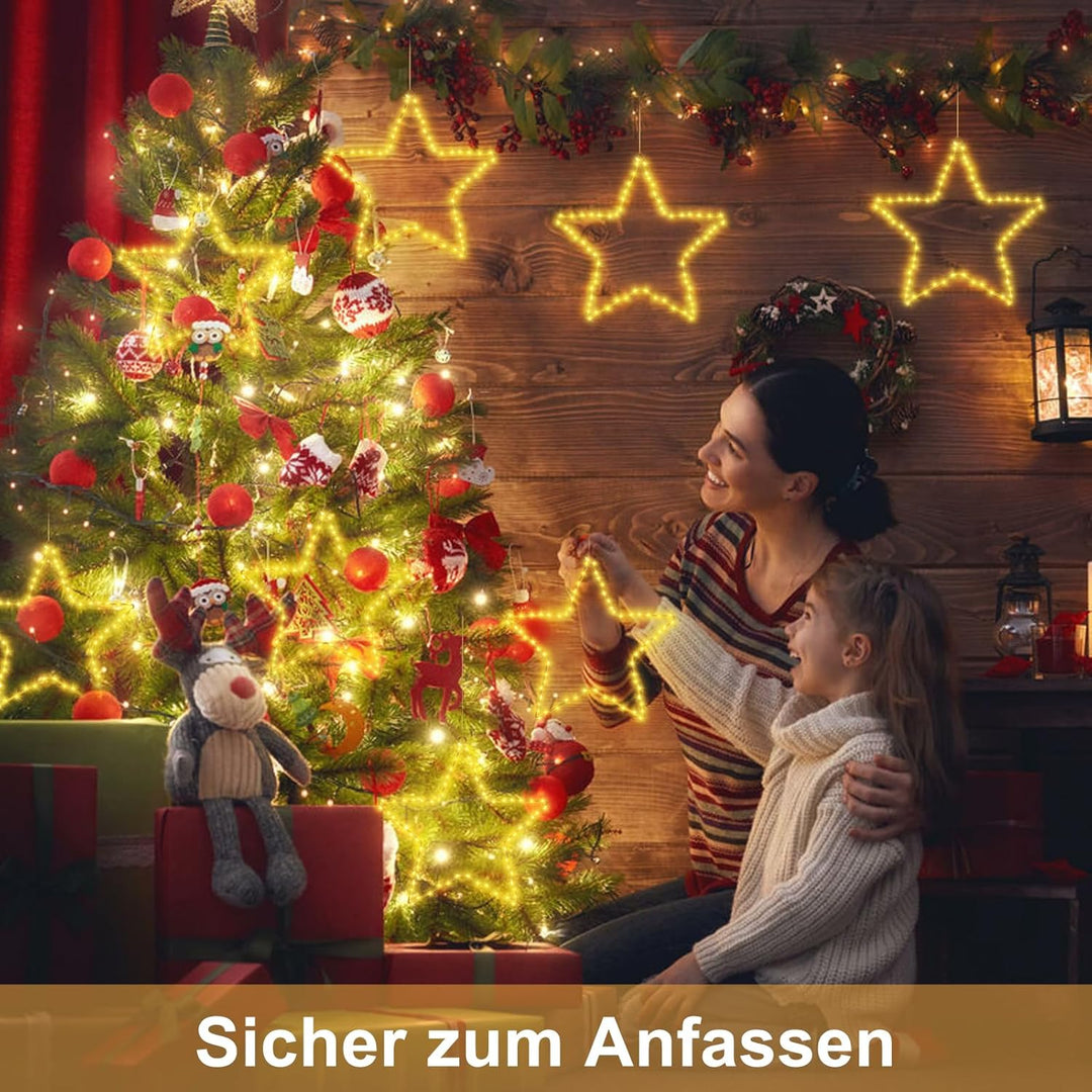 CCILAND Batteriebetrieben Weihnachten Beleuchtet LED Stern Lichter Fensterdeko Warmweiss,3 Stück 180