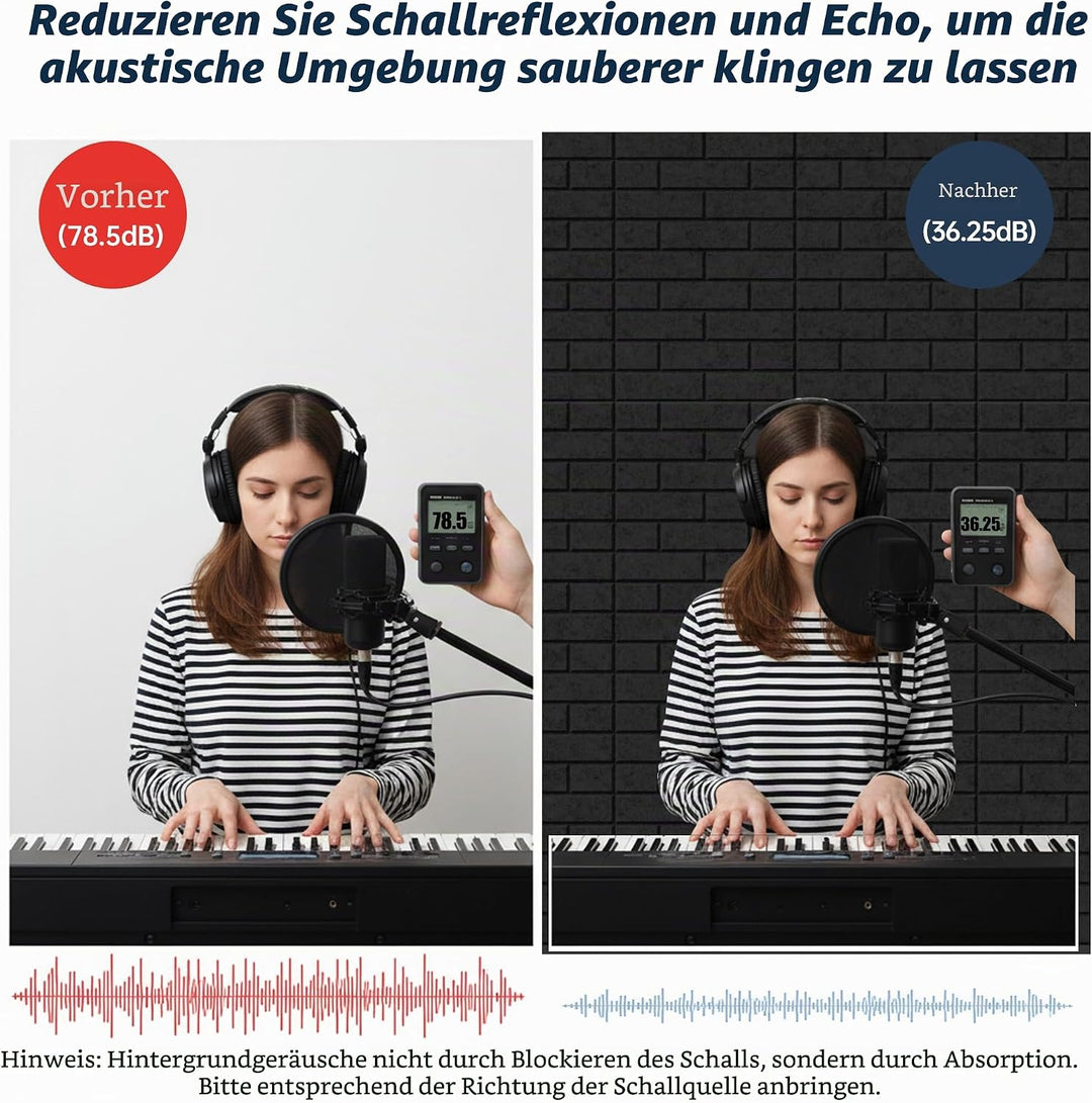 12-Piece Set Akustikpaneele, hochdichte quadratische Akustikfliesen, 12"×12"×0.4"grosse, ziegelstein