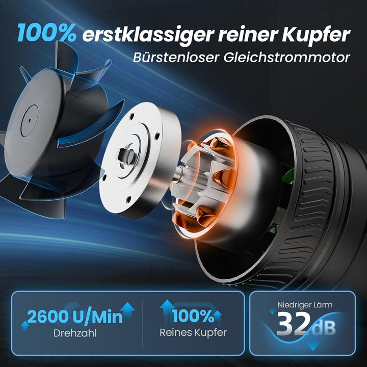 MOCINE Elektronische Lüfter, 100mm Rohrventilator mit Fernbedienung, 2 Modi & 6 Geschwindigkeiten, D