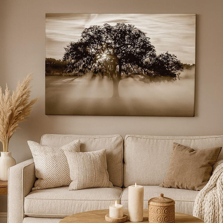 Bilder auf Leinwand 100x70cm Leinwandbild mit Rahmen Baum Feld Natur Gross Wanddeko Bild Schlafzimme