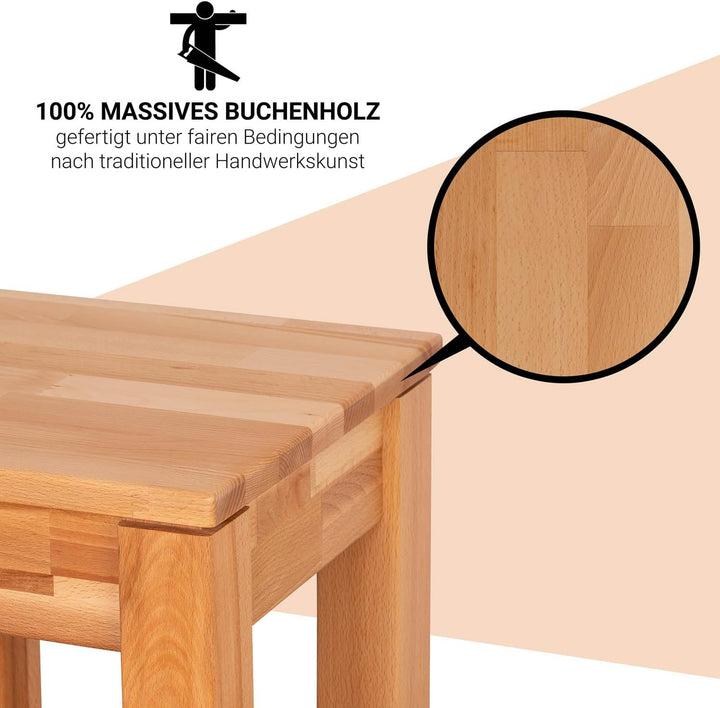 Staboos 2er Set Buche Sitzhocker Holz - Massiv Holzhocker bis 200 kg - Kernbuche Holz Hocker Emma oh