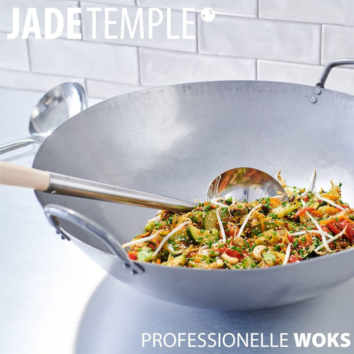 JADE TEMPLE Wok aus Carbonstahl, mit rundem Boden und 45 cm Durchmesser, mit Doppelgriff, Grau