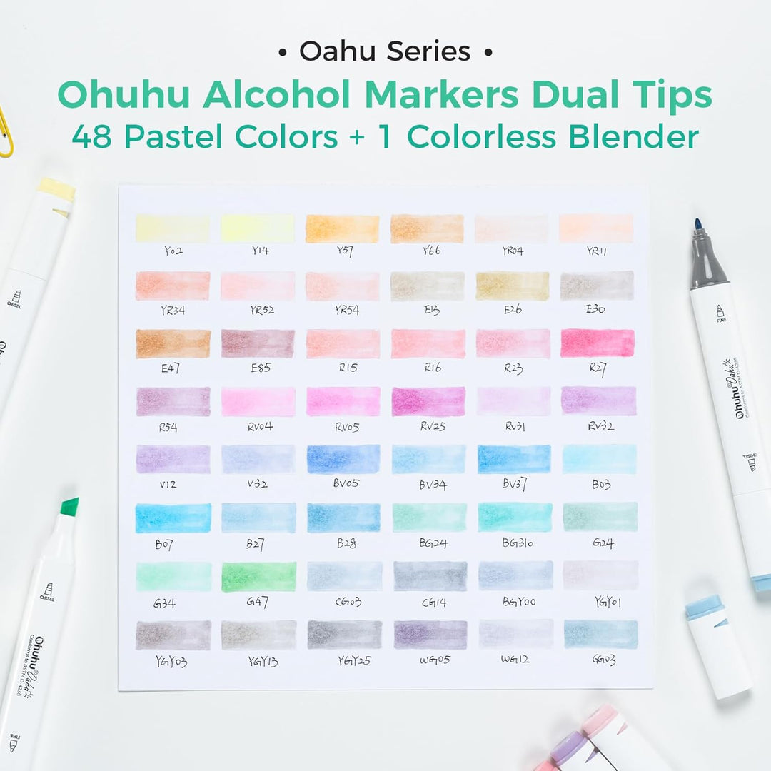 Ohuhu Pastel Marker Stifte, 48 Farben Permanent Marker Stiften Marker Pen verdoppelt spitzt Kunst Sk