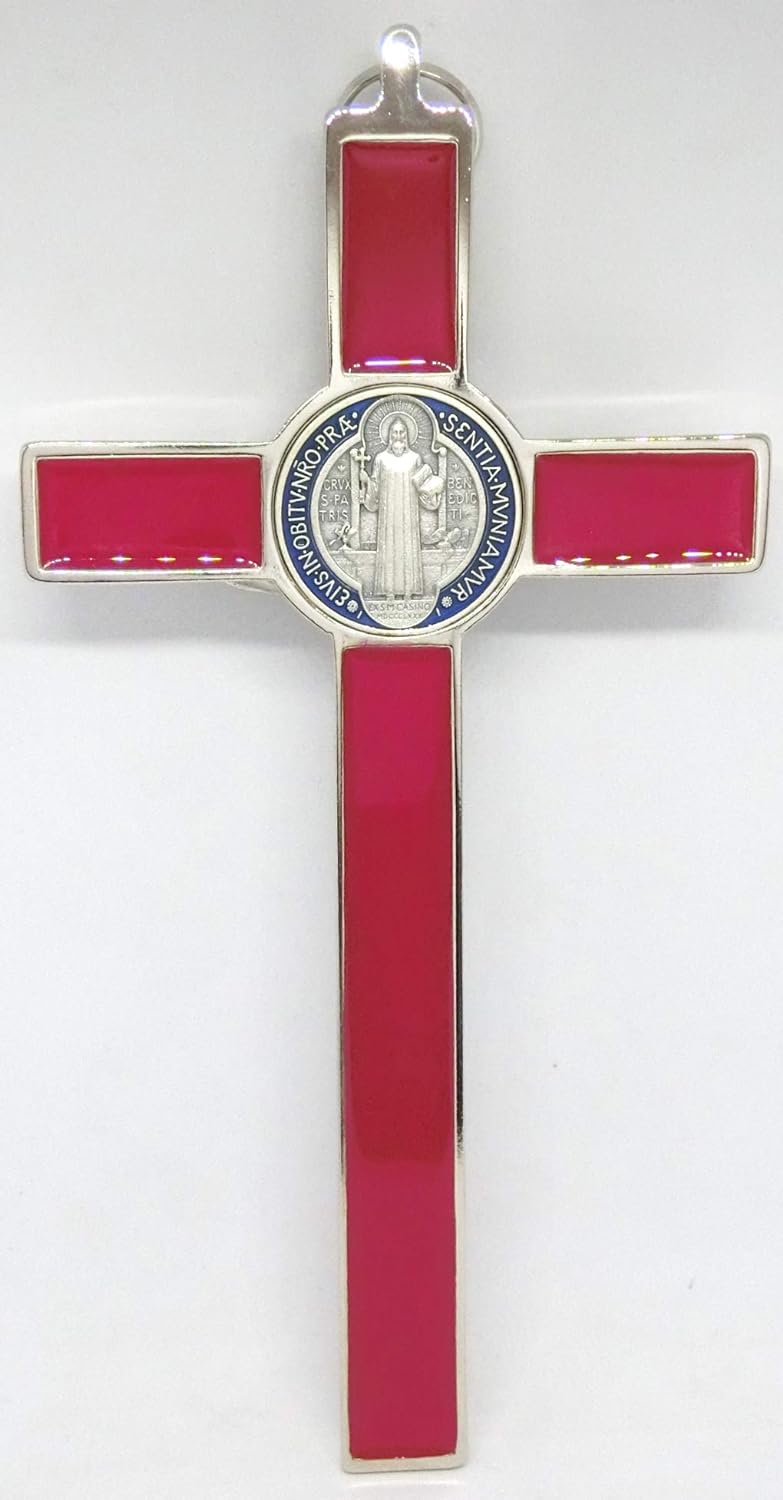 GTBITALY 10.004.11 Kreuz Silber Rot St. Benedikt 20 cm emailliert mit Box Geschenkbox Gift Prete Exo