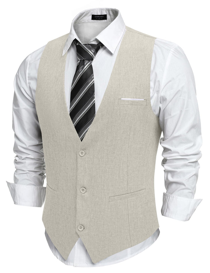 COOFANDY Weste Herren Anzug mit Taschen Anzugweste Gilet Casual Hochzeitsweste V-Ausschnitt Business