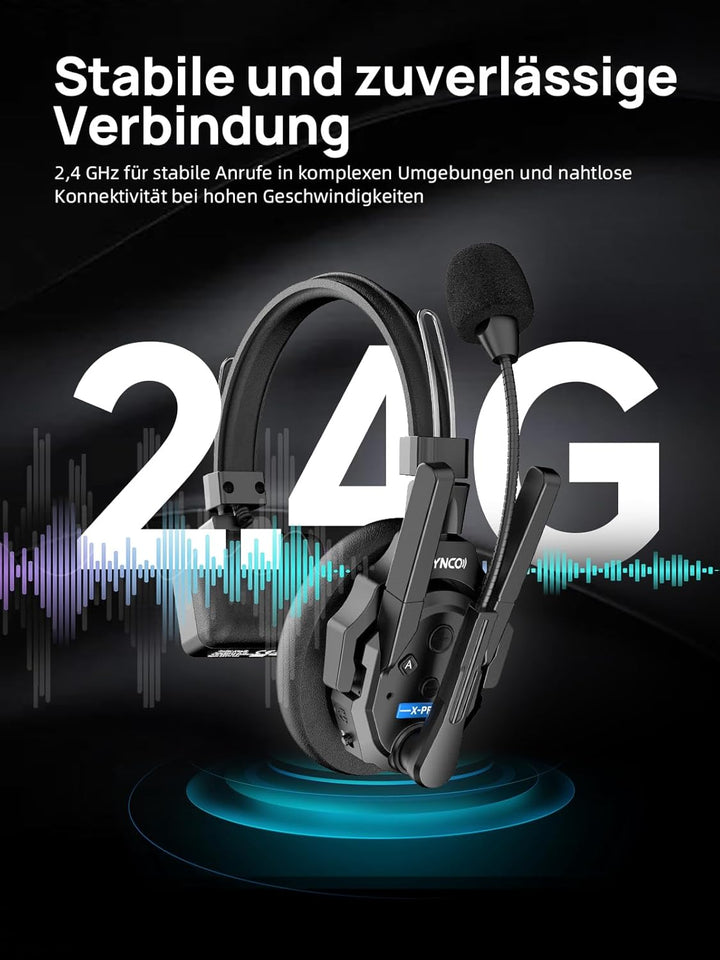 SYNCO XTALK XPRO5 Wireless Intercom Headset, 2,4GHz Vollduplex 24H Akkulaufzeit 500M Reichweite Echt