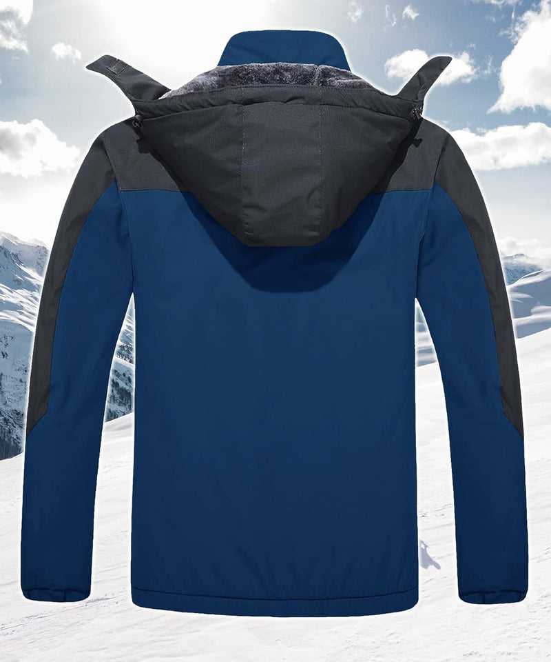 TACVASEN Herren Winter Wasserdichte Winddichte Winterjacke Warme Fleece-Futter Ski Regenmantel mit K