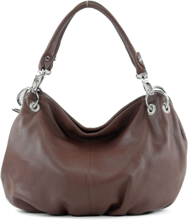 modamoda de - IT40 - ital. Damen Schultertasche aus Leder Schokobraun Leder, Schokobraun Leder