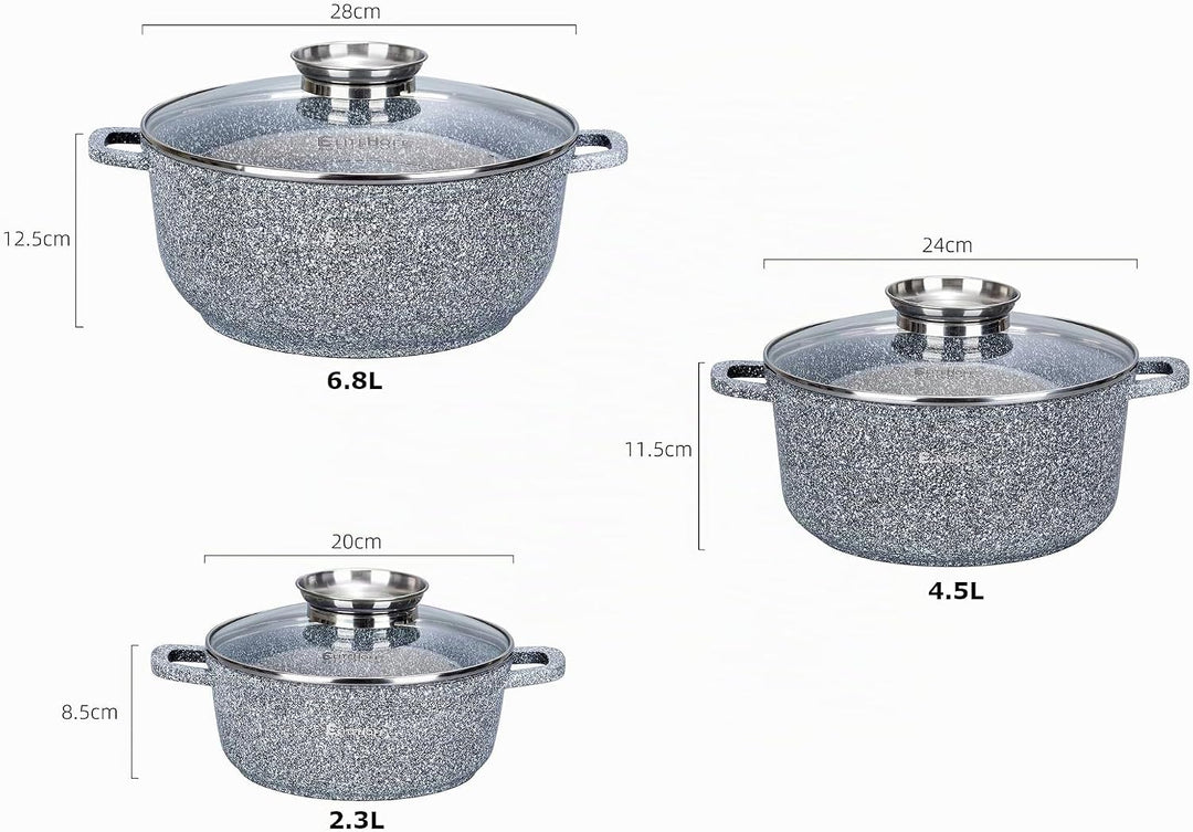 EliteHoff Kochtopf Set Induktion, Topf aus Aluminiumguss mit Antihaftbeschichtung, Topfset mit Glasd