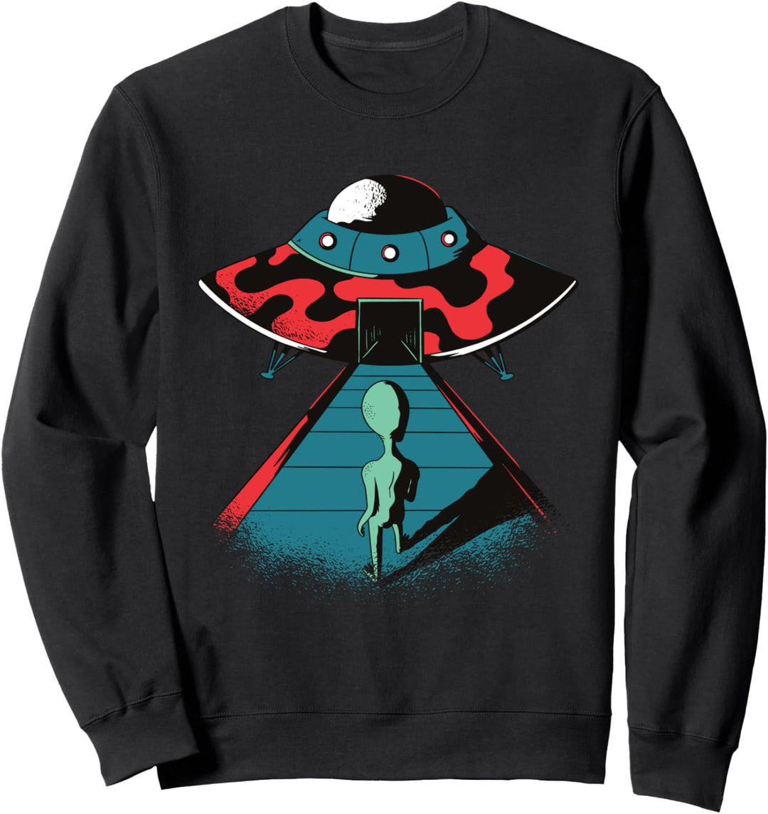 Ausserirdischer, der auf die fliegende Untertasse UFO Sweatshirt