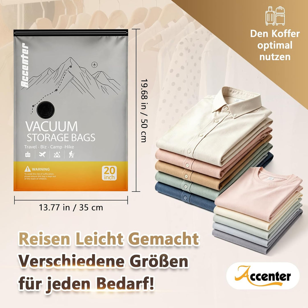 Accenter Vakuumbeutel für Kleidung mit Pumpe ，Kleidungsaufbewahrung für Reise, Kleine Vakuumbeutel p