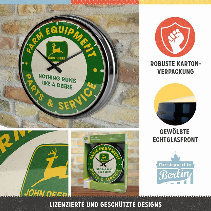 Nostalgic-Art Retro Wanduhr, Ø 31 cm, John Deere – Parts & Service – Geschenk-Idee für Traktor-Fans,