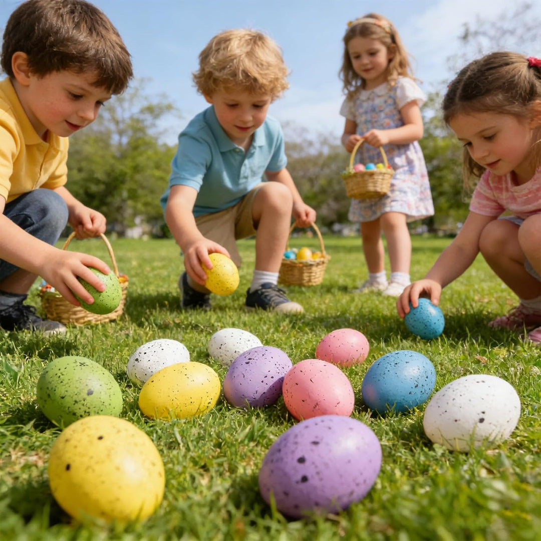 Ostern Deko 24Stück Ostereier zum Aufhängen - Brechfeste Aufhängung Ostereier Deco mit Grünem Raffie