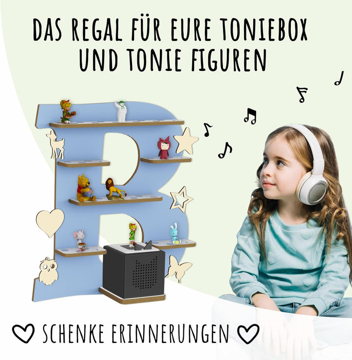 Regal Buchstabe für Toniebox, Wandregal für Tonie Figuren, personalisiert mit Name, Aufbewahrung für
