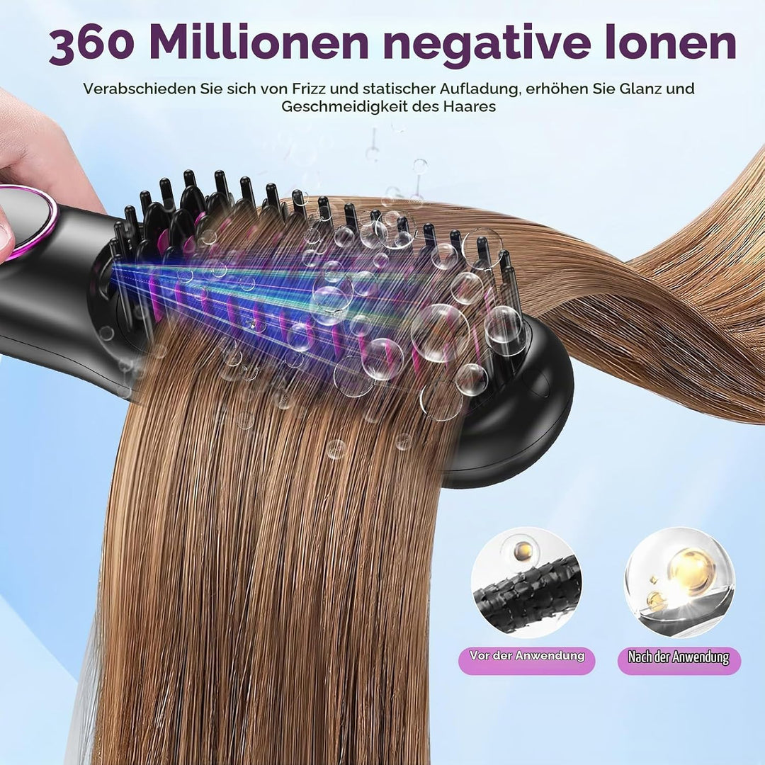 Glättbürste Keramik, Professioneller Glätteisen &amp; Haarbürste, Haarglätter Bürste 9 Temperaturen, Ion