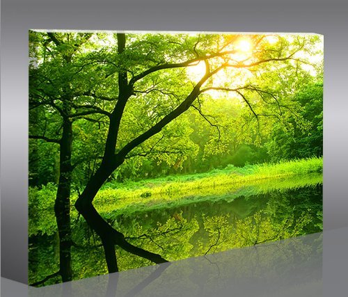 islandburner Bild Bilder auf Leinwand Grüner See 1p XXL Poster Leinwandbild Wandbild Dekoartikel Woh