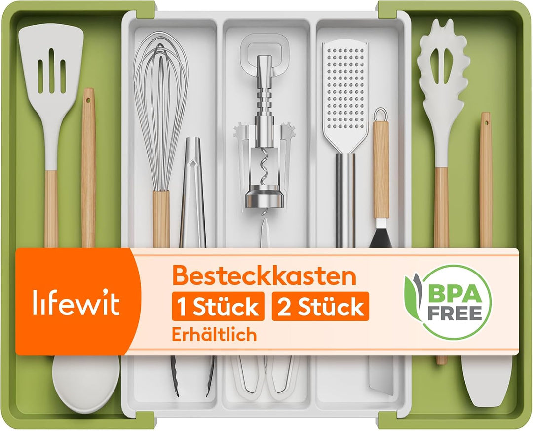 Lifewit Besteckkasten für Schubladen, erweiterbarer grosser Besteckkasten für die Küche, verstellbar