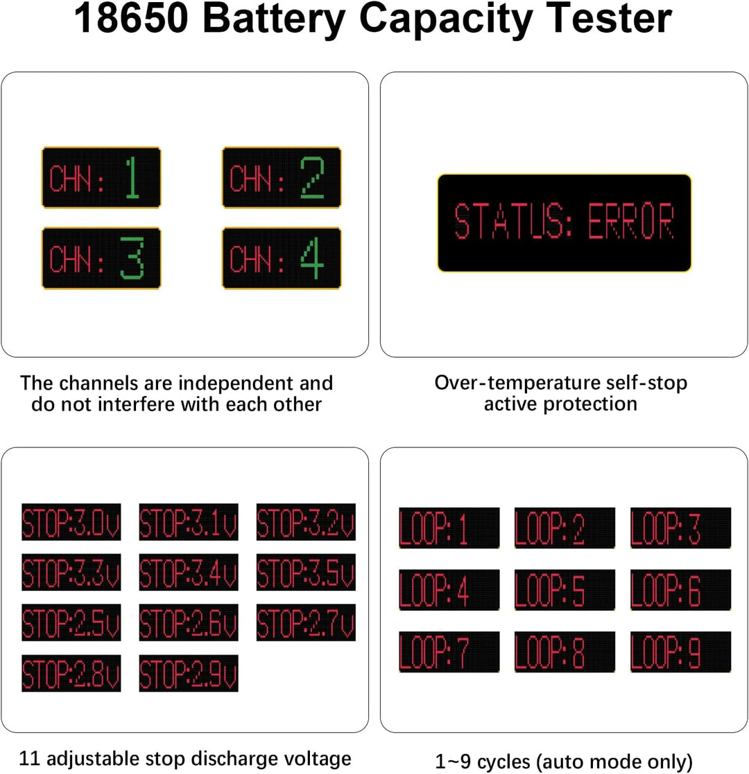 Batteriekapazität Innenwiderstandstester mit Digitalanzeige Binghe 4 Kanäle18650 Lithium Batteriekap