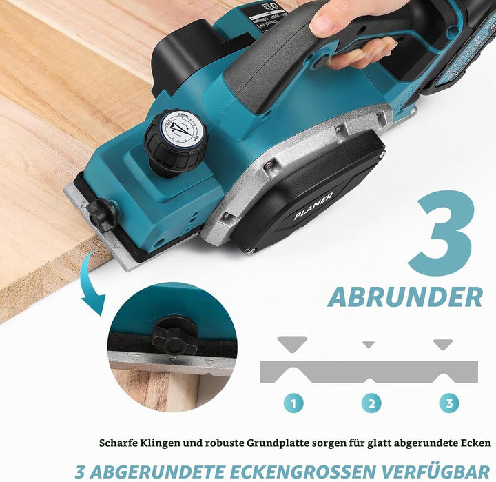 Akku-Hobel Kompatibel mit Makita 18V Batterie, 3200r/min Handgeführte Elektrische Holzhobelmaschine