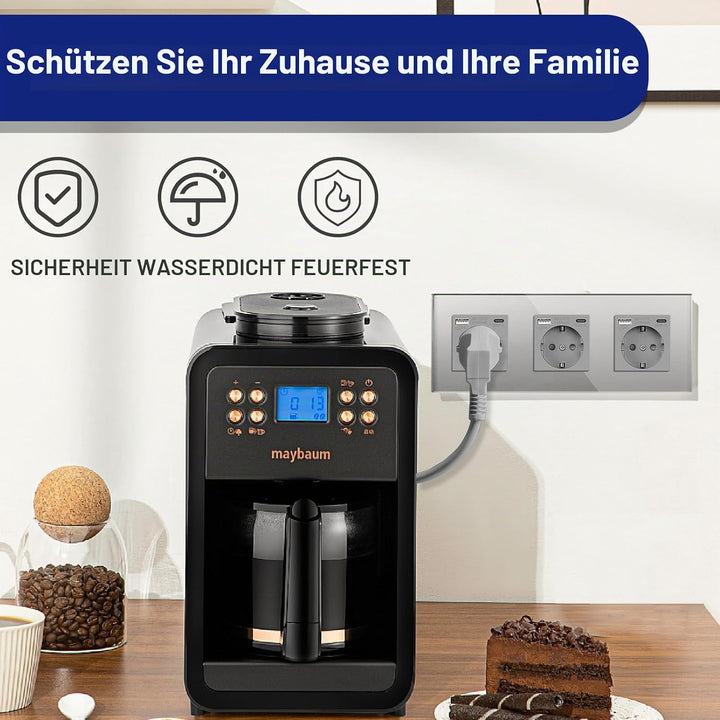 BSEED Triple Schuko Wand Steckdose mit USB &amp; Typ C Glas 3 in 1 Unterputz Steckdosen 3 Weg mit 2.1 A