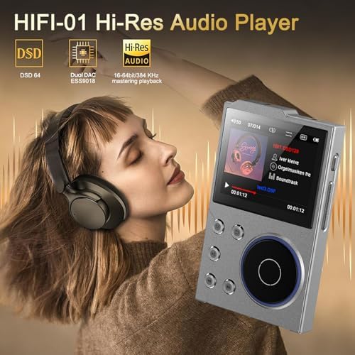 HiFi-MP3-Player mit Bluetooth, Verlustfreier DSD-hochauflösender Digitaler Audio-Musik-Player, Tragb