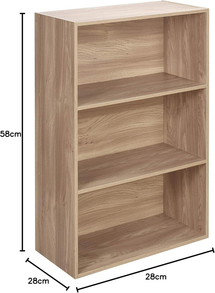 URBNLIVING Oslo Bücherregal, 3 Etagen, Holz, breit, Eiche, Eiche