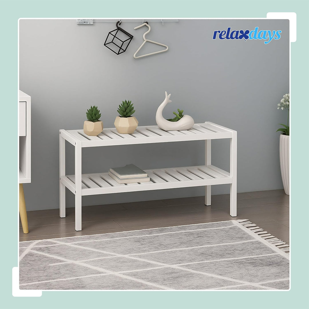Relaxdays Schuhregal, HxBxT: 33 x 70 x 26 cm, Bambus, 2 Ebenen, für 6 Paar Schuhe, Schuhständer mit