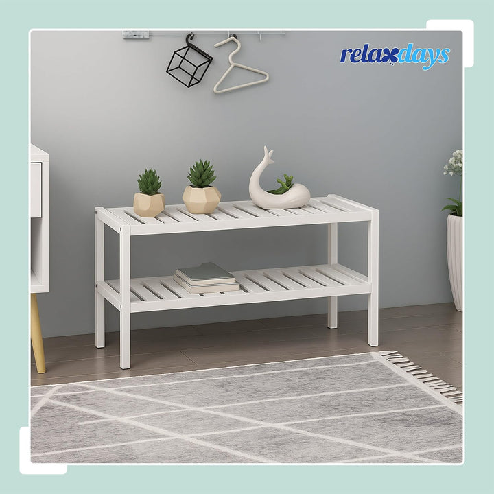 Relaxdays Schuhregal, HxBxT: 33 x 70 x 26 cm, Bambus, 2 Ebenen, für 6 Paar Schuhe, Schuhständer mit