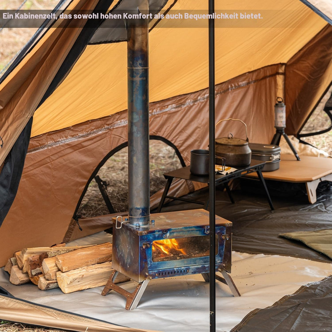 Camping Heisszelt Herd Zelt Wandzelt, POMOLY Chalet 70 Pro, tragbares Kabinenzelt mit Herdheber und