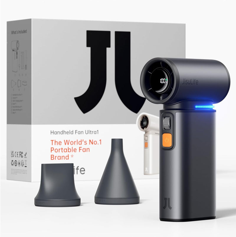 JISULIFE 2-in-1 Mini Ventilator mit Air-Duster-Funktion, Super-Power- Hand Reiseventilator, Stilvoll